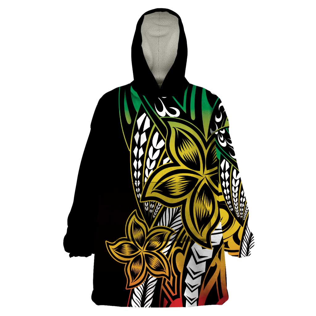 Polynesian Plumeria Floral Tattoo Pattern Wearable Blanket Hoodie Reggae Style