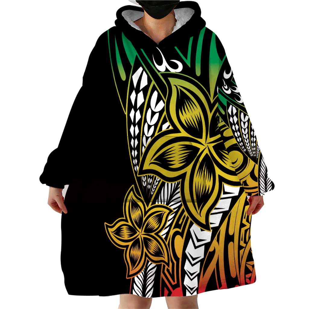 Polynesian Plumeria Floral Tattoo Pattern Wearable Blanket Hoodie Reggae Style LT9 - Polynesian Pride