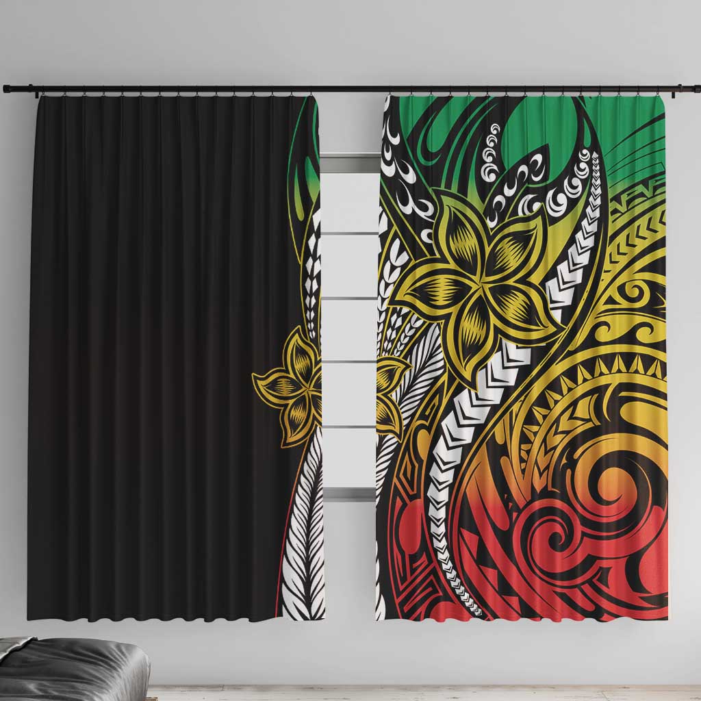 Polynesian Plumeria Floral Tattoo Pattern Window Curtain Reggae Style LT9 With Hooks Reggae - Polynesian Pride