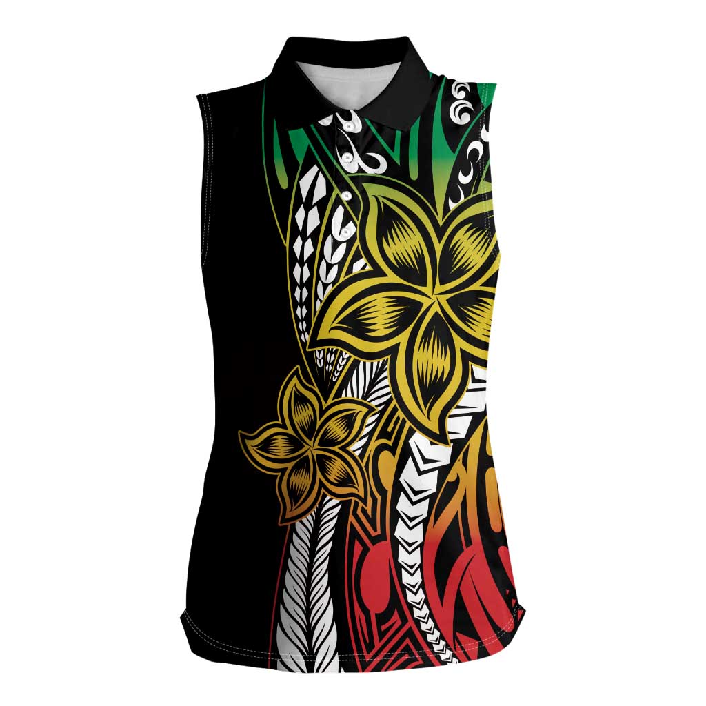 Polynesian Plumeria Floral Tattoo Pattern Women Sleeveless Polo Shirt Reggae Style