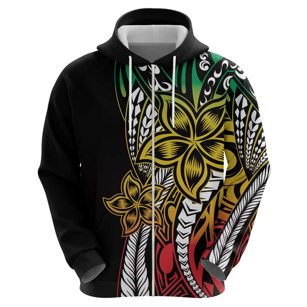 Polynesian Plumeria Floral Tattoo Pattern Zip Hoodie Reggae Style