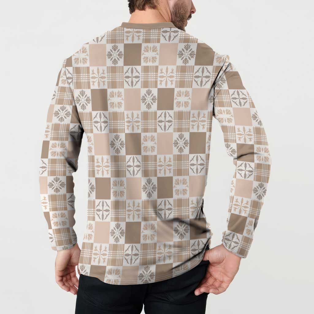 Hawaiian Palaka Quilt Pattern Button Sweatshirt Hawaii Culture Bird of Paradise Exotic Motif - Polynesian Pride