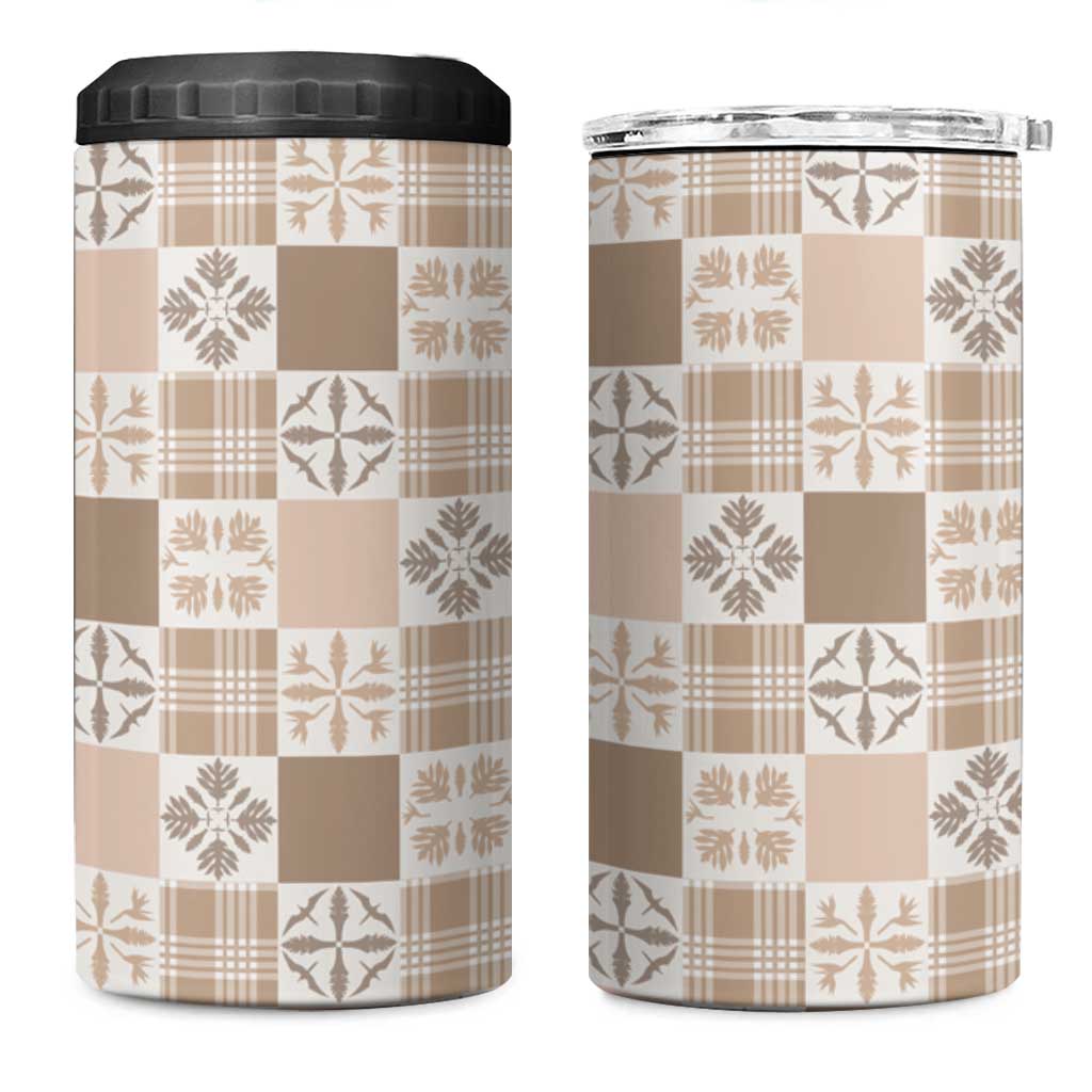 Hawaiian Palaka Quilt Pattern 4 in 1 Can Cooler Tumbler Hawaii Culture Bird of Paradise Exotic Motif - Polynesian Pride