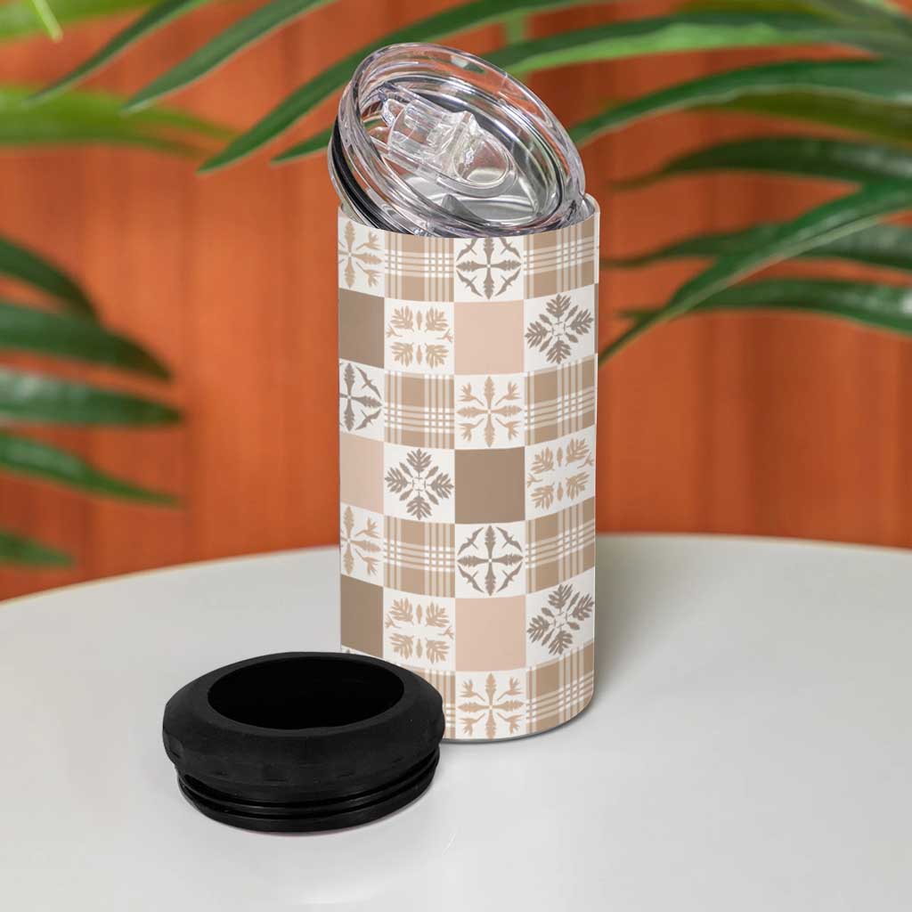 Hawaiian Palaka Quilt Pattern 4 in 1 Can Cooler Tumbler Hawaii Culture Bird of Paradise Exotic Motif - Polynesian Pride