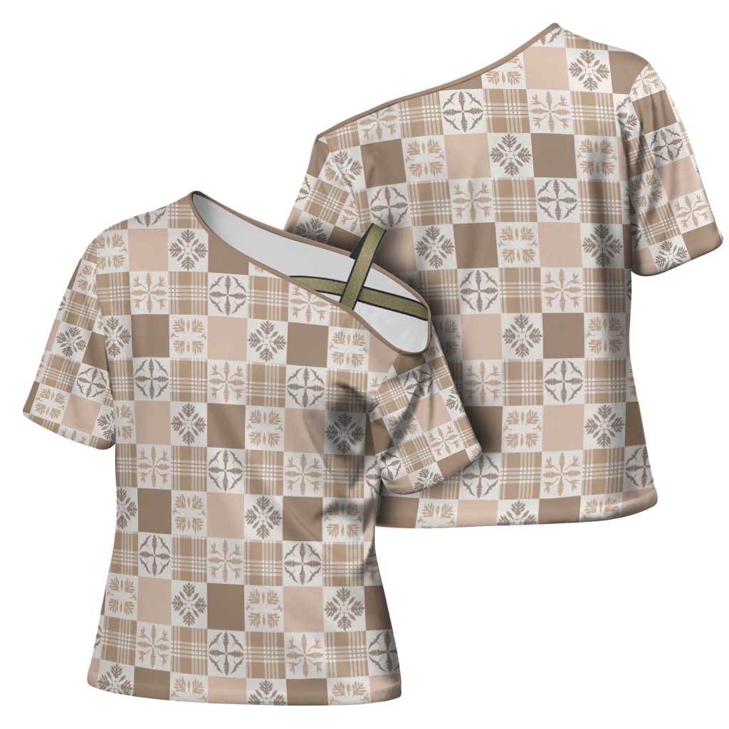 Hawaiian Palaka Quilt Pattern Cross Shoulder Shirt Hawaii Culture Bird of Paradise Exotic Motif - Polynesian Pride