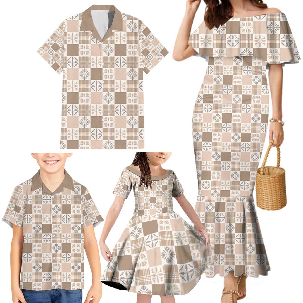 Hawaiian Palaka Quilt Pattern Family Matching Mermaid Dress and Hawaiian Shirt Hawaii Culture Bird of Paradise Exotic Motif - Polynesian Pride