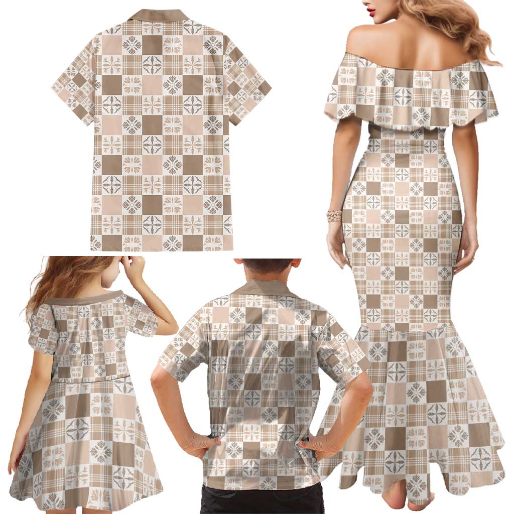 Hawaiian Palaka Quilt Pattern Family Matching Mermaid Dress and Hawaiian Shirt Hawaii Culture Bird of Paradise Exotic Motif - Polynesian Pride