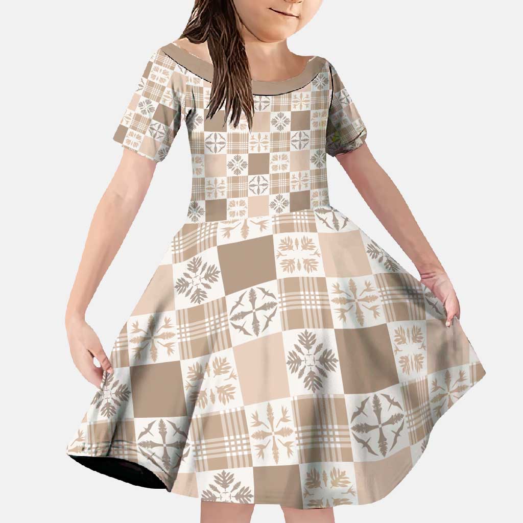 Hawaiian Palaka Quilt Pattern Family Matching Off Shoulder Maxi Dress and Hawaiian Shirt Hawaii Culture Bird of Paradise Exotic Motif - Polynesian Pride