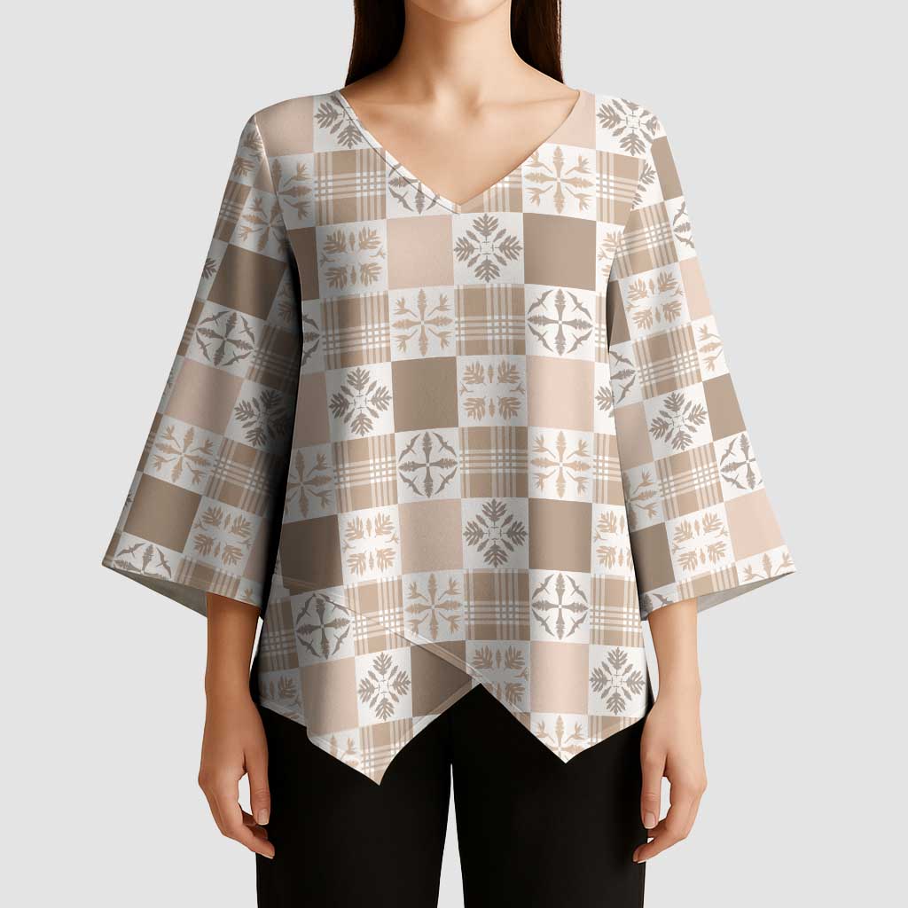 Hawaiian Palaka Quilt Pattern Kimono Sleeve Blouse Hawaii Culture Bird of Paradise Exotic Motif - Polynesian Pride