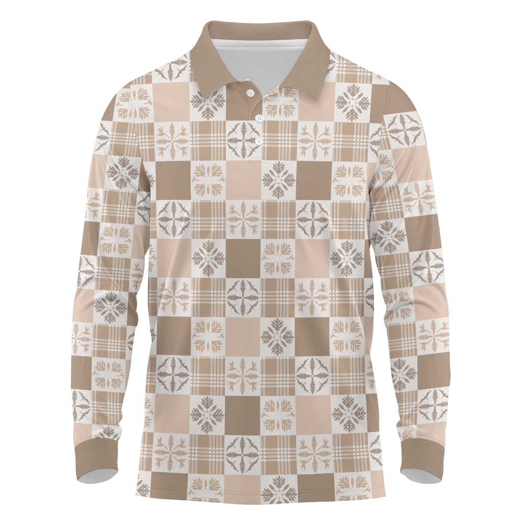 Hawaiian Palaka Quilt Pattern Long Sleeve Polo Shirt Hawaii Culture Bird of Paradise Exotic Motif - Polynesian Pride