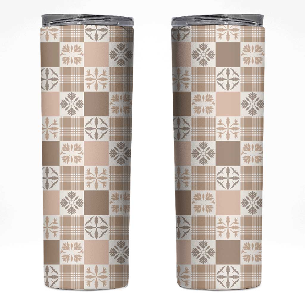 Hawaiian Palaka Quilt Pattern Skinny Tumbler Hawaii Culture Bird of Paradise Exotic Motif - Polynesian Pride