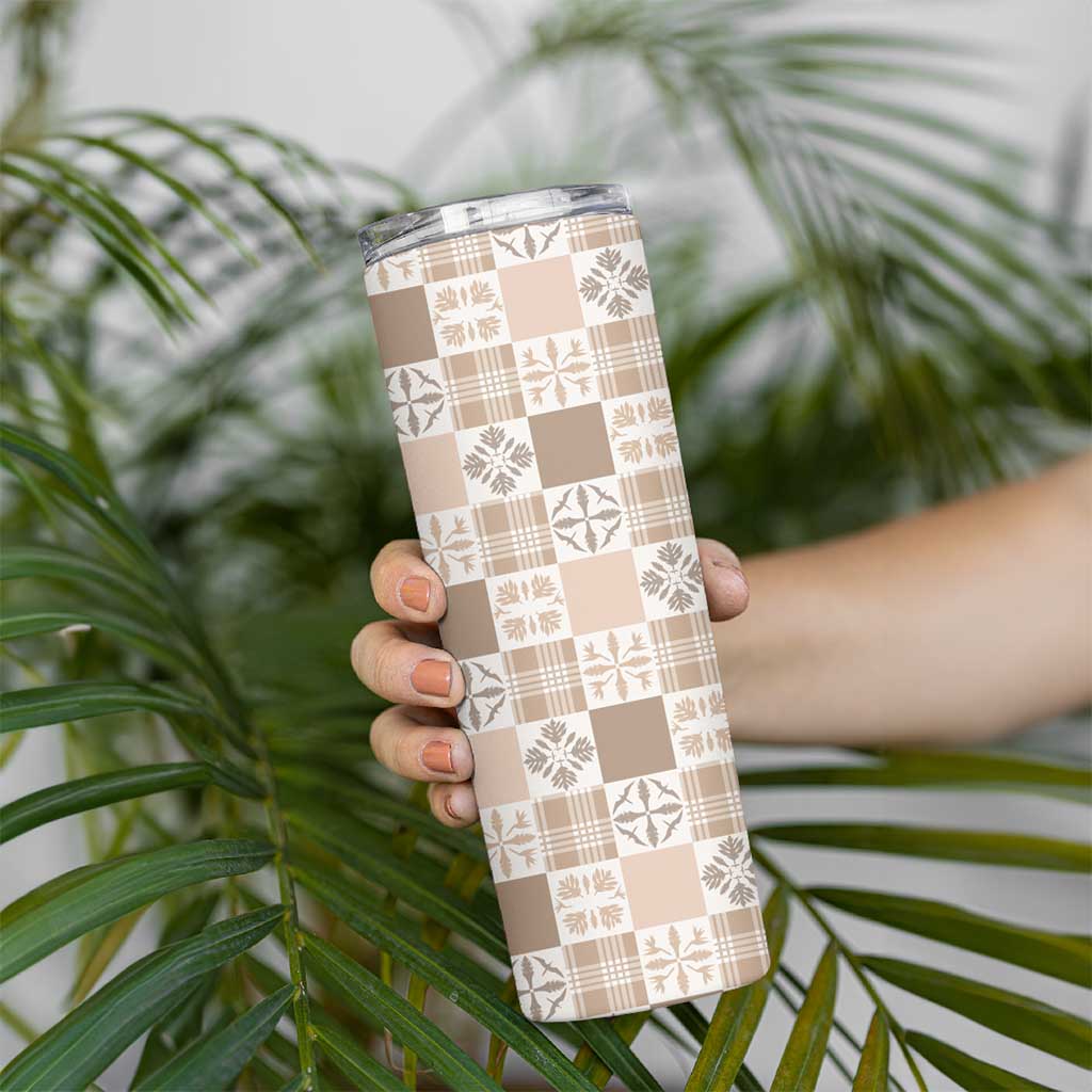 Hawaiian Palaka Quilt Pattern Skinny Tumbler Hawaii Culture Bird of Paradise Exotic Motif - Polynesian Pride