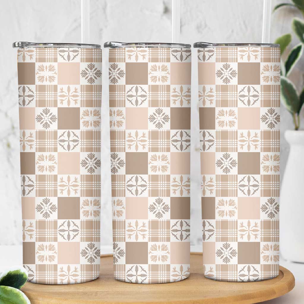 Hawaiian Palaka Quilt Pattern Skinny Tumbler Hawaii Culture Bird of Paradise Exotic Motif - Polynesian Pride