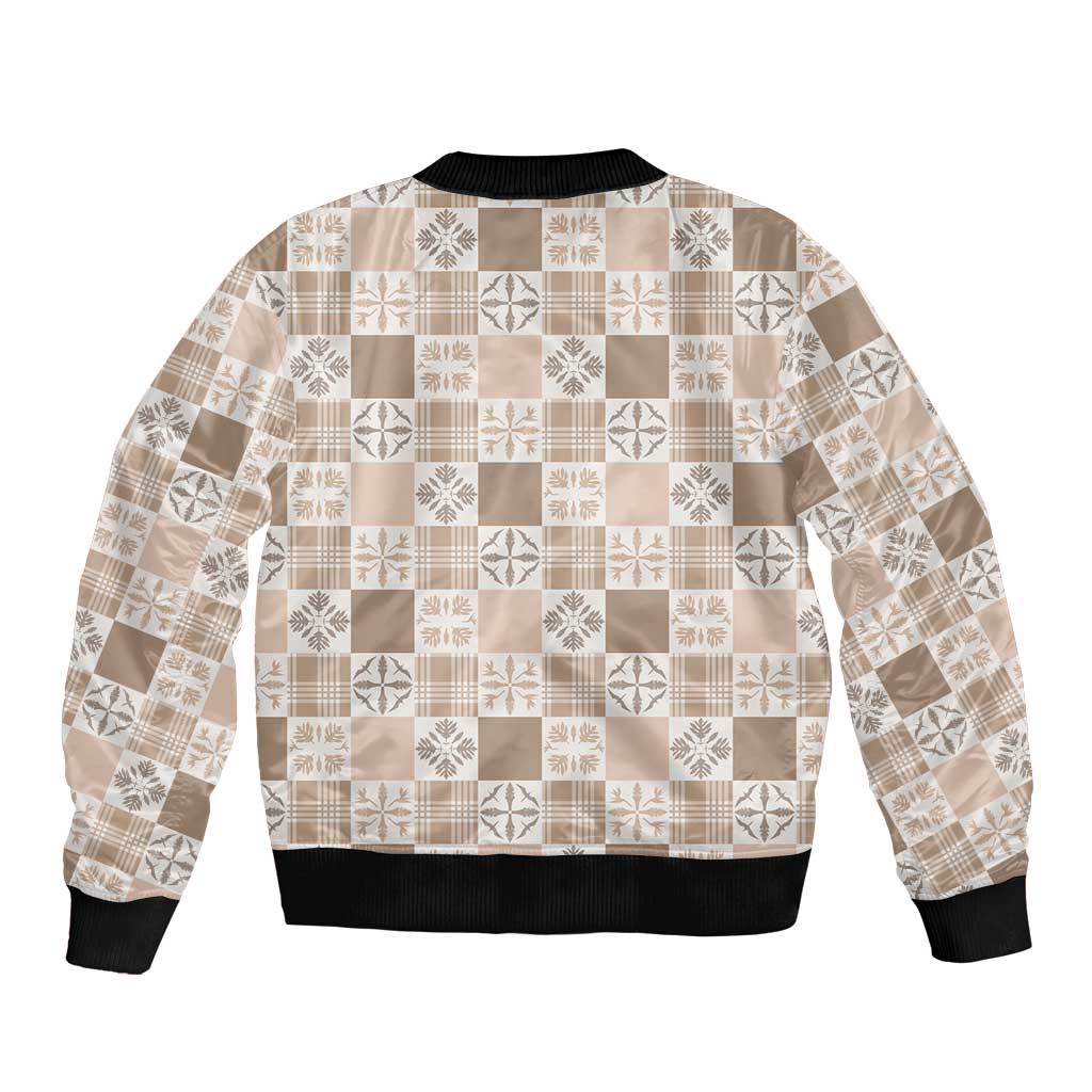 Hawaiian Palaka Quilt Pattern Sleeve Zip Bomber Jacket Hawaii Culture Bird of Paradise Exotic Motif - Polynesian Pride