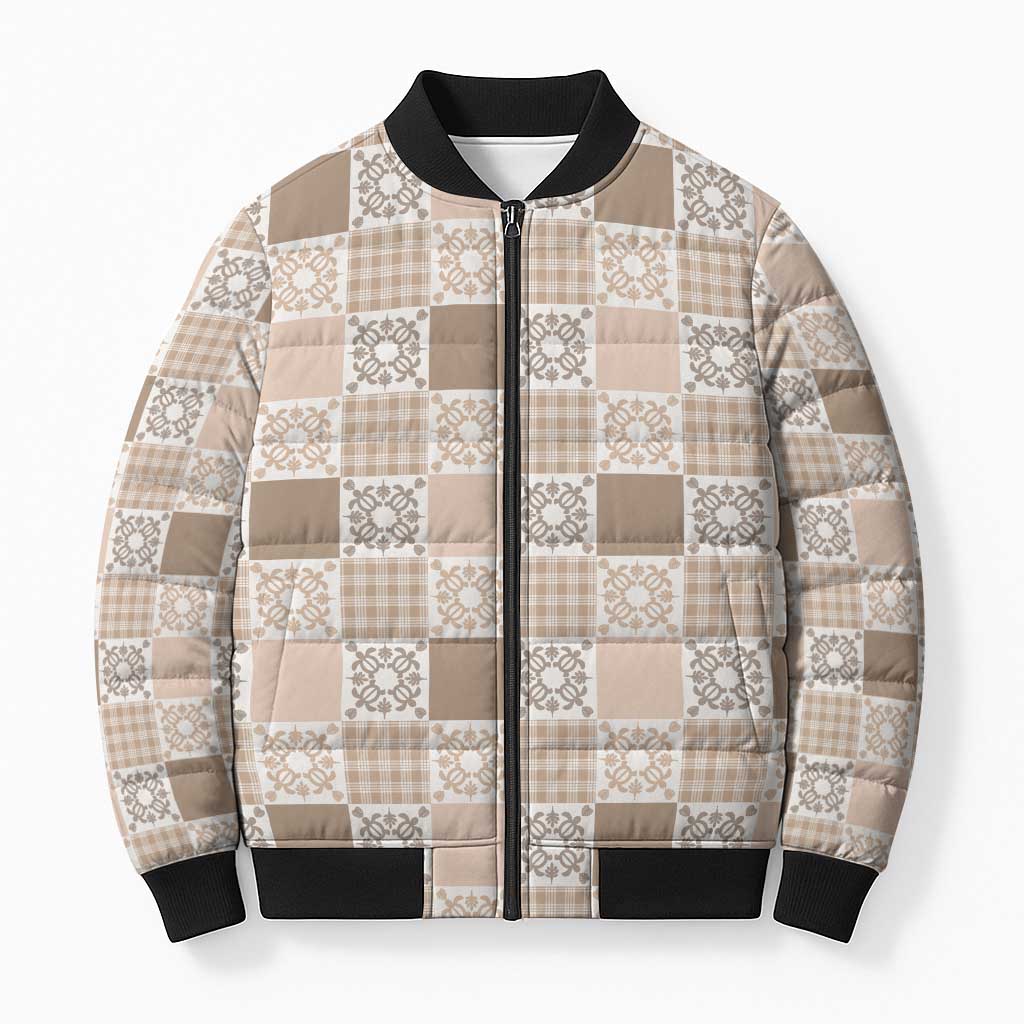 Hawaiian Palaka Quilt Pattern Bomber Puffer Jacket Hawaii Culture Honu Turtle - Polynesian Pride