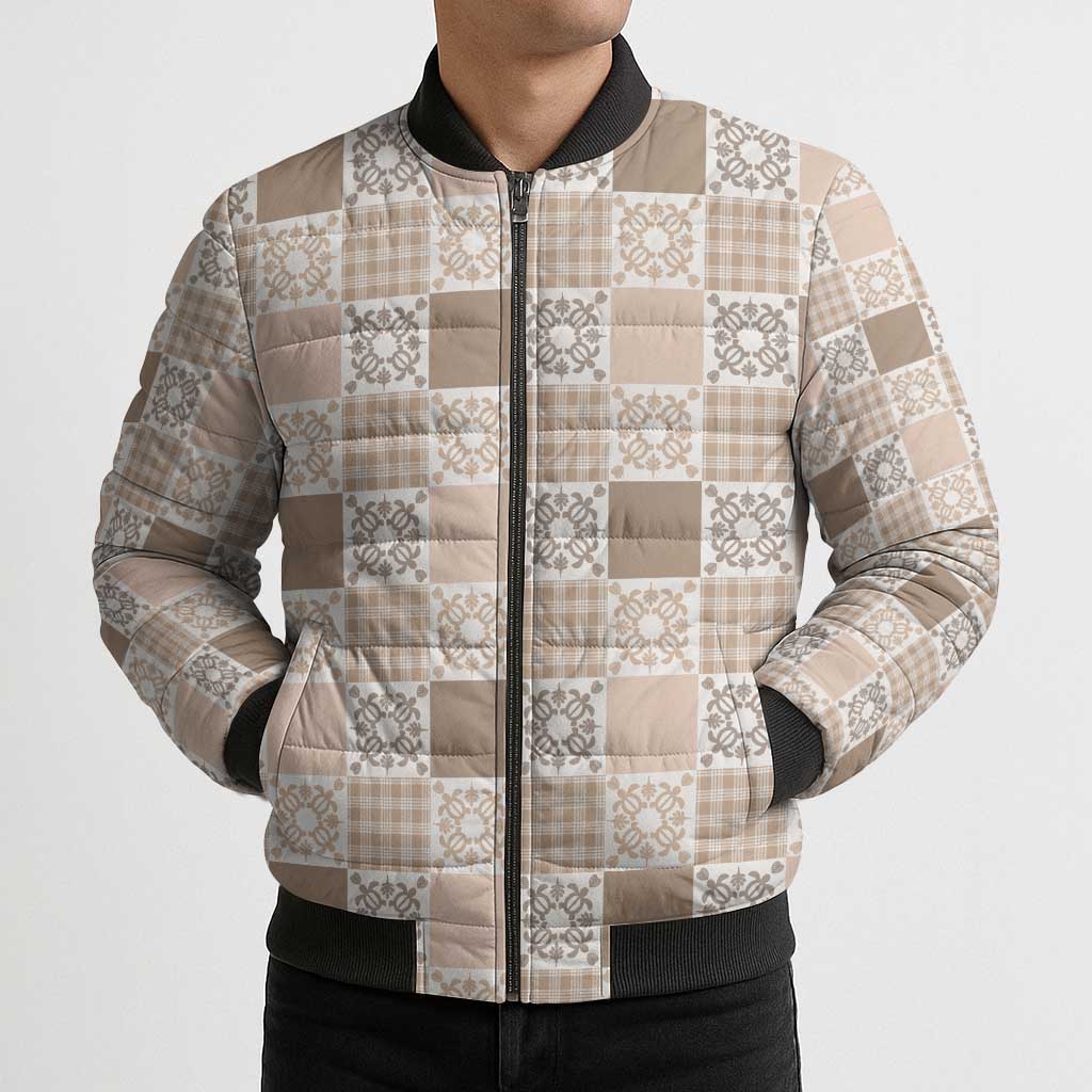 Hawaiian Palaka Quilt Pattern Bomber Puffer Jacket Hawaii Culture Honu Turtle - Polynesian Pride
