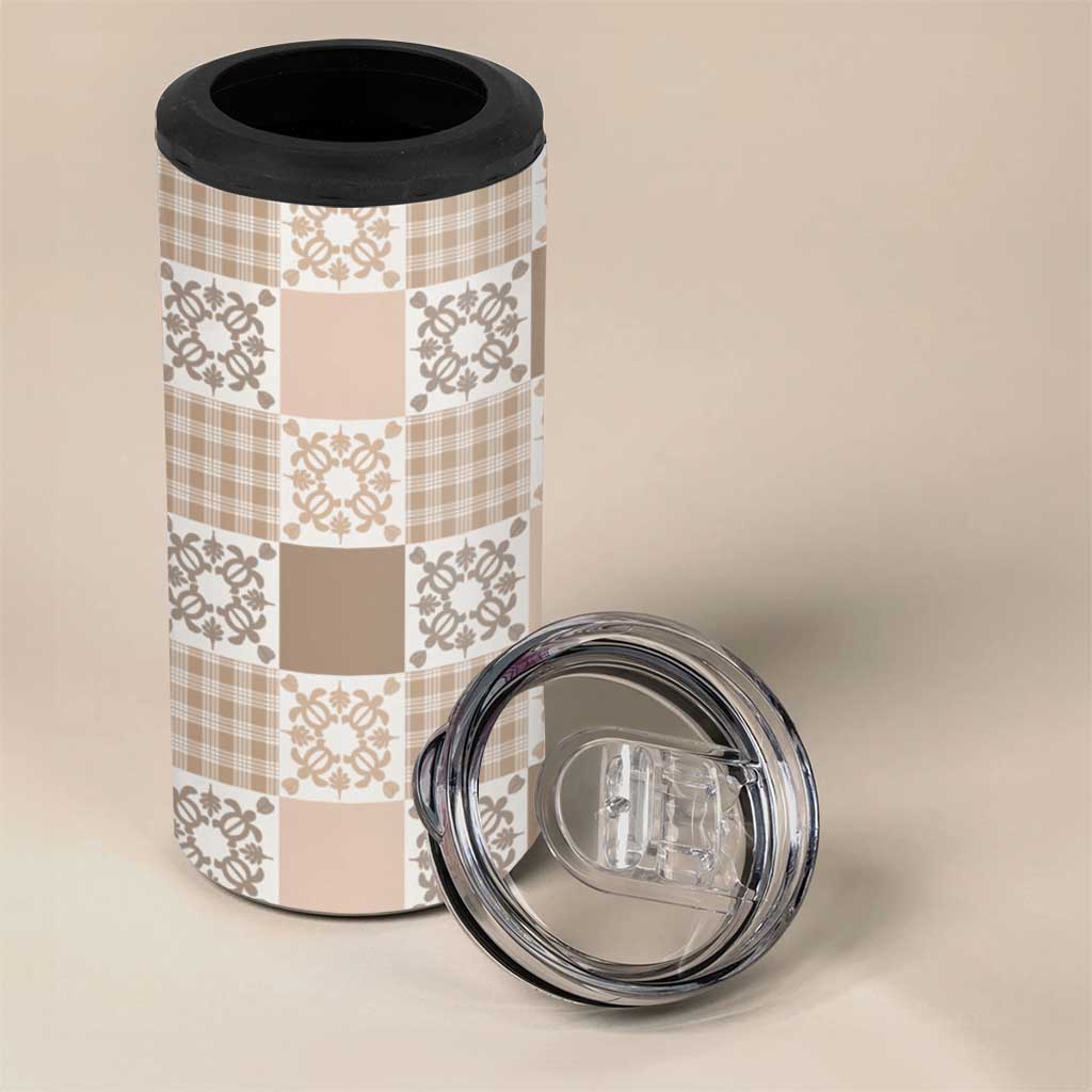 Hawaiian Palaka Quilt Pattern 4 in 1 Can Cooler Tumbler Hawaii Culture Honu Turtle - Polynesian Pride