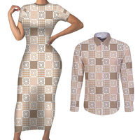 Hawaiian Palaka Quilt Pattern Couples Matching Short Sleeve Bodycon Dress and Long Sleeve Button Shirt Hawaii Culture Honu Turtle - Polynesian Pride