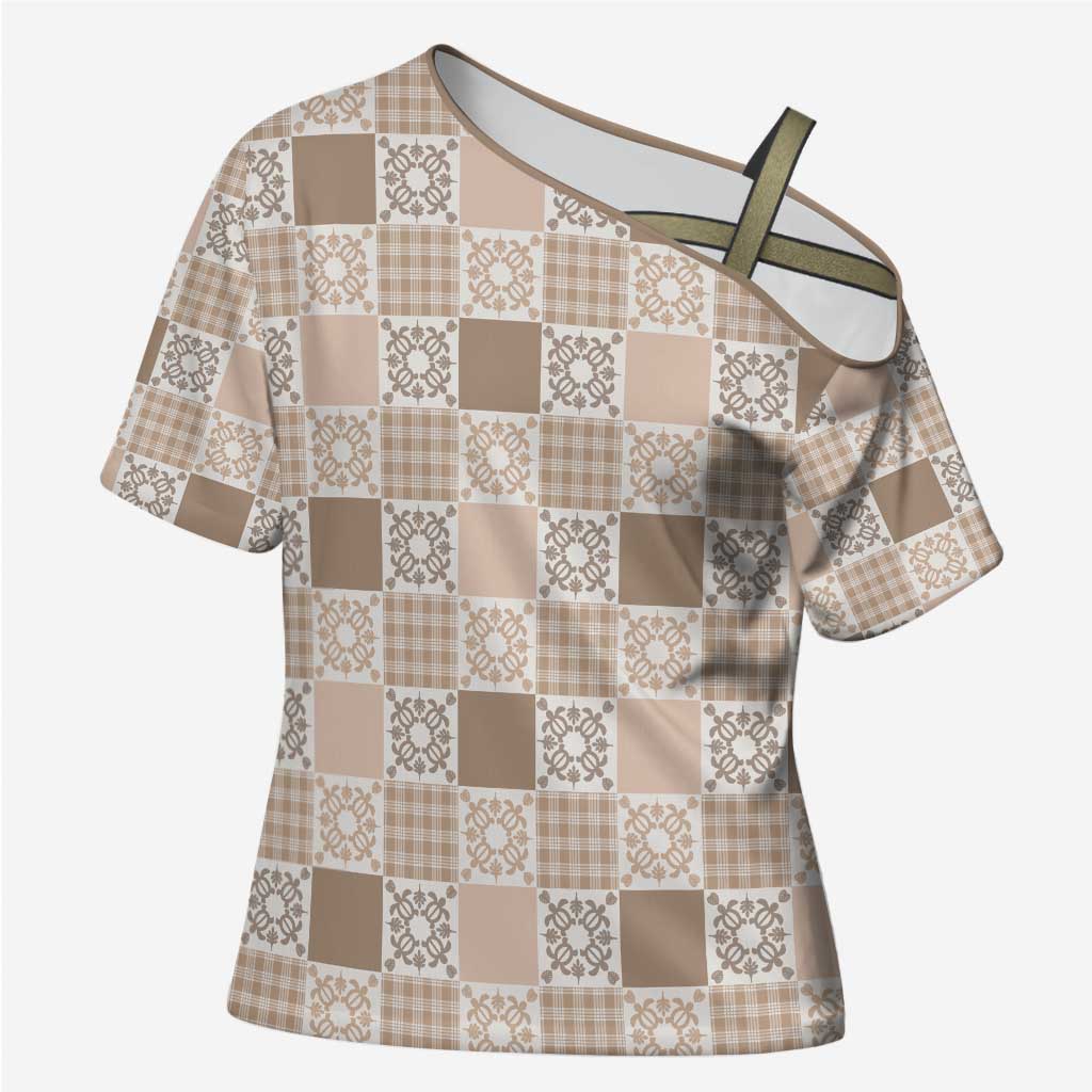 Hawaiian Palaka Quilt Pattern Cross Shoulder Shirt Hawaii Culture Honu Turtle - Polynesian Pride