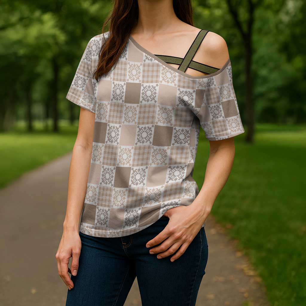 Hawaiian Palaka Quilt Pattern Cross Shoulder Shirt Hawaii Culture Honu Turtle - Polynesian Pride