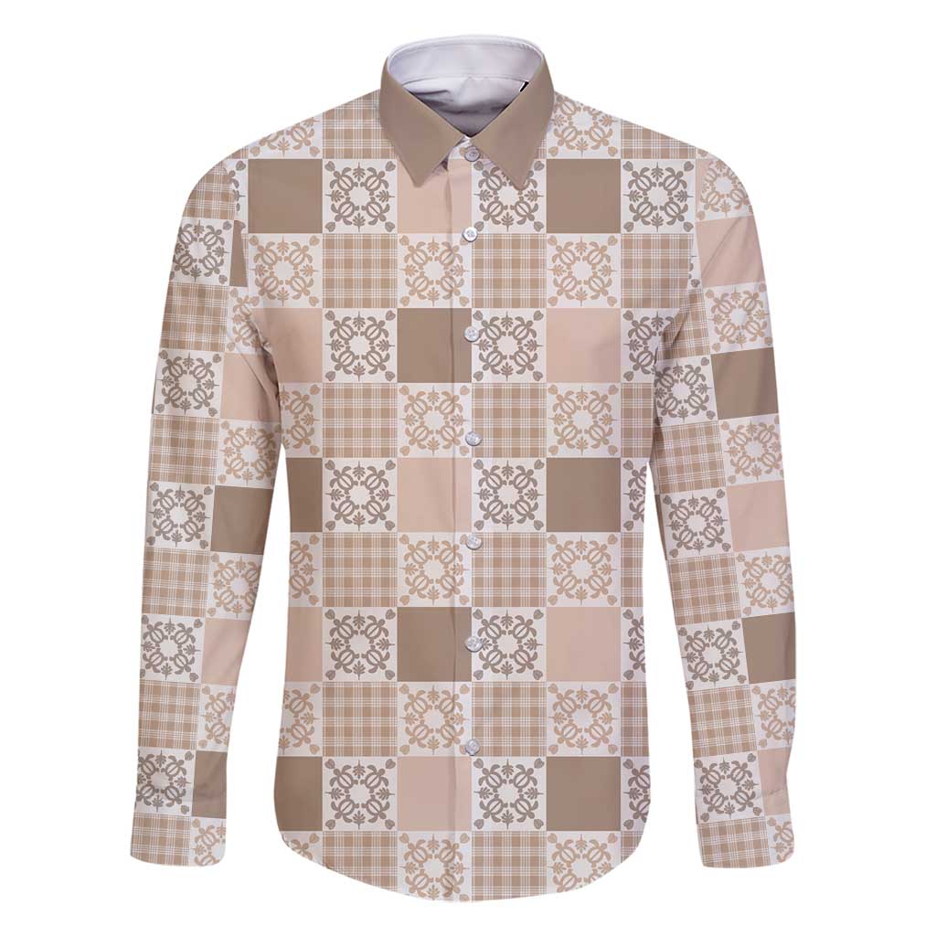 Hawaiian Palaka Quilt Pattern Family Matching Long Sleeve Bodycon Dress and Hawaiian Shirt Hawaii Culture Honu Turtle - Polynesian Pride