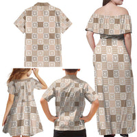 Hawaiian Palaka Quilt Pattern Family Matching Off Shoulder Maxi Dress and Hawaiian Shirt Hawaii Culture Honu Turtle - Polynesian Pride