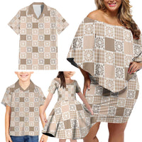 Hawaiian Palaka Quilt Pattern Family Matching Off Shoulder Short Dress and Hawaiian Shirt Hawaii Culture Honu Turtle - Polynesian Pride