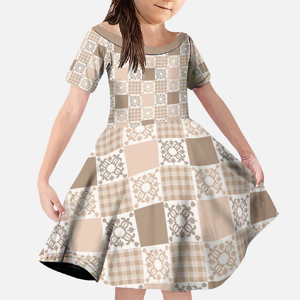 Hawaiian Palaka Quilt Pattern Family Matching Short Sleeve Bodycon Dress and Hawaiian Shirt Hawaii Culture Honu Turtle - Polynesian Pride