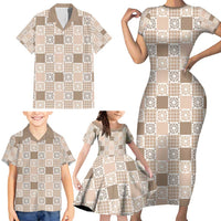 Hawaiian Palaka Quilt Pattern Family Matching Short Sleeve Bodycon Dress and Hawaiian Shirt Hawaii Culture Honu Turtle - Polynesian Pride