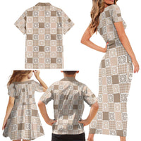 Hawaiian Palaka Quilt Pattern Family Matching Short Sleeve Bodycon Dress and Hawaiian Shirt Hawaii Culture Honu Turtle - Polynesian Pride