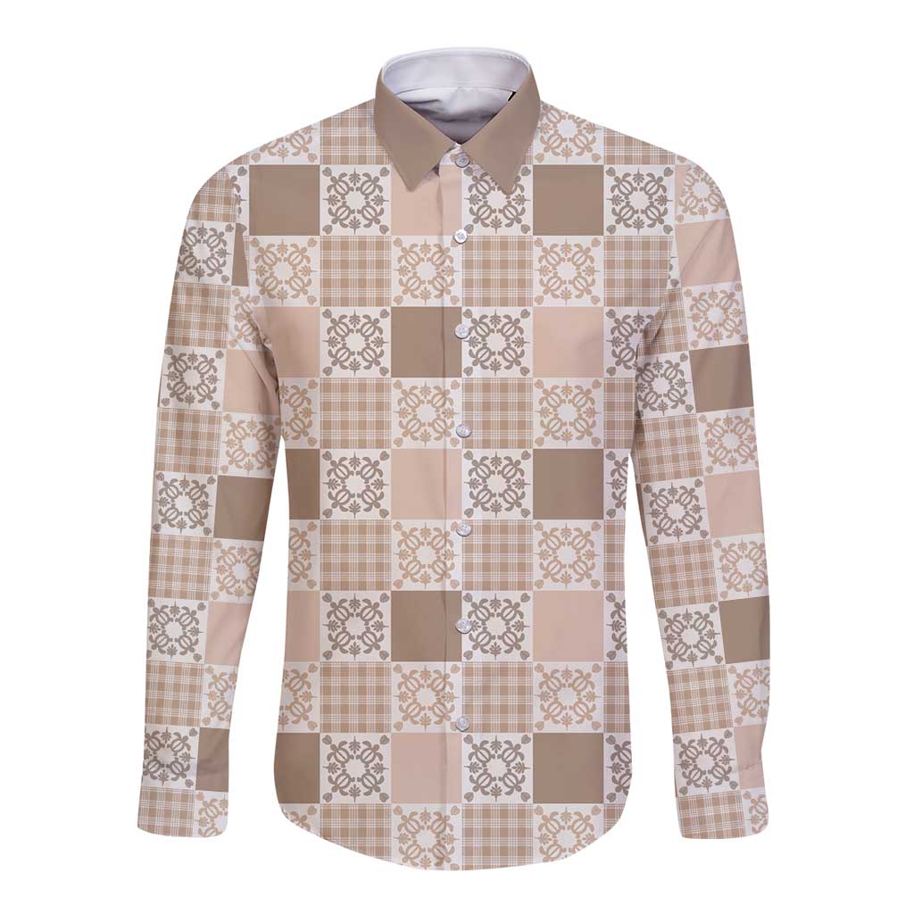 Hawaiian Palaka Quilt Pattern Long Sleeve Button Shirt Hawaii Culture Honu Turtle - Polynesian Pride