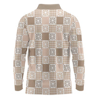 Hawaiian Palaka Quilt Pattern Long Sleeve Polo Shirt Hawaii Culture Honu Turtle - Polynesian Pride