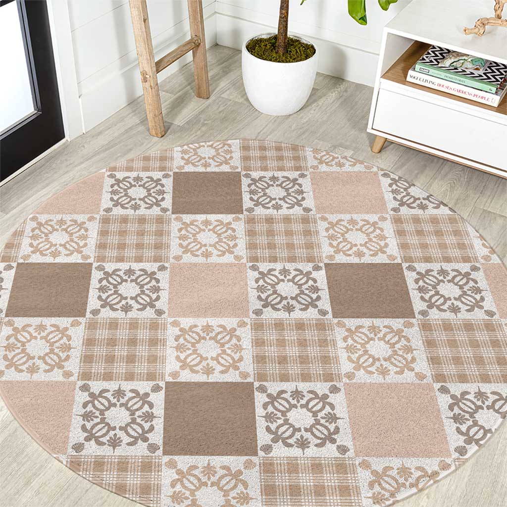 Hawaiian Palaka Quilt Pattern Round Carpet Hawaii Culture Honu Turtle - Polynesian Pride
