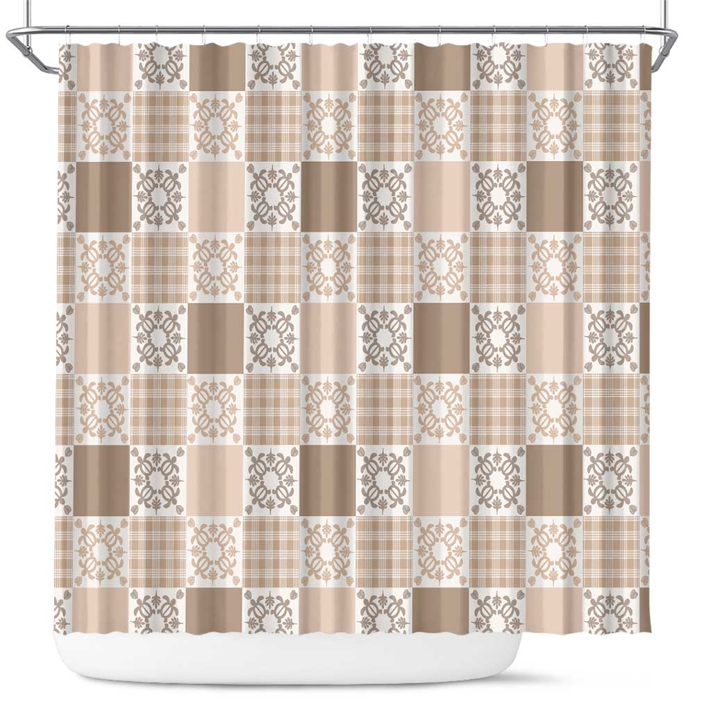 Hawaiian Palaka Quilt Pattern Shower Curtain Hawaii Culture Honu Turtle - Polynesian Pride