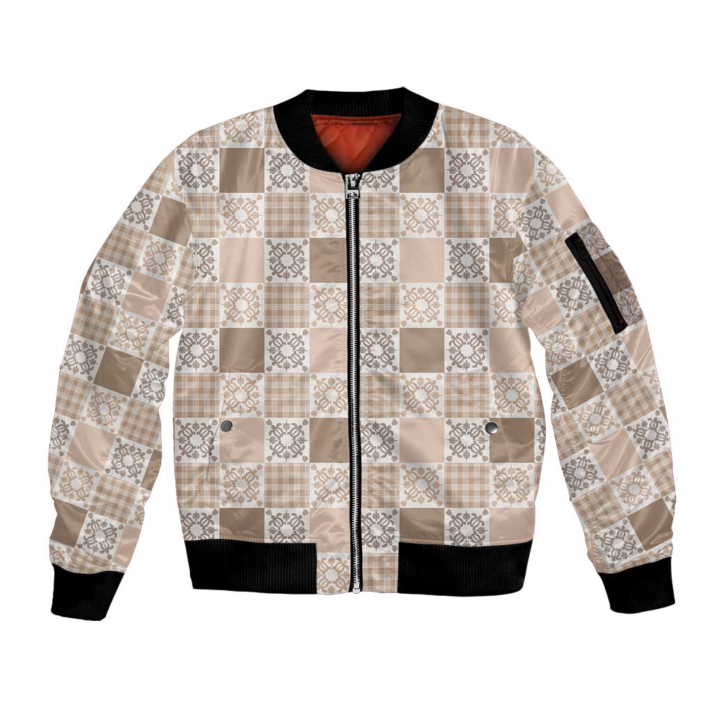 Hawaiian Palaka Quilt Pattern Sleeve Zip Bomber Jacket Hawaii Culture Honu Turtle - Polynesian Pride