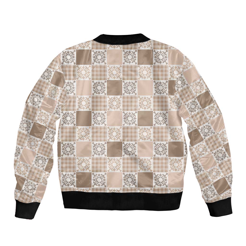 Hawaiian Palaka Quilt Pattern Sleeve Zip Bomber Jacket Hawaii Culture Honu Turtle - Polynesian Pride