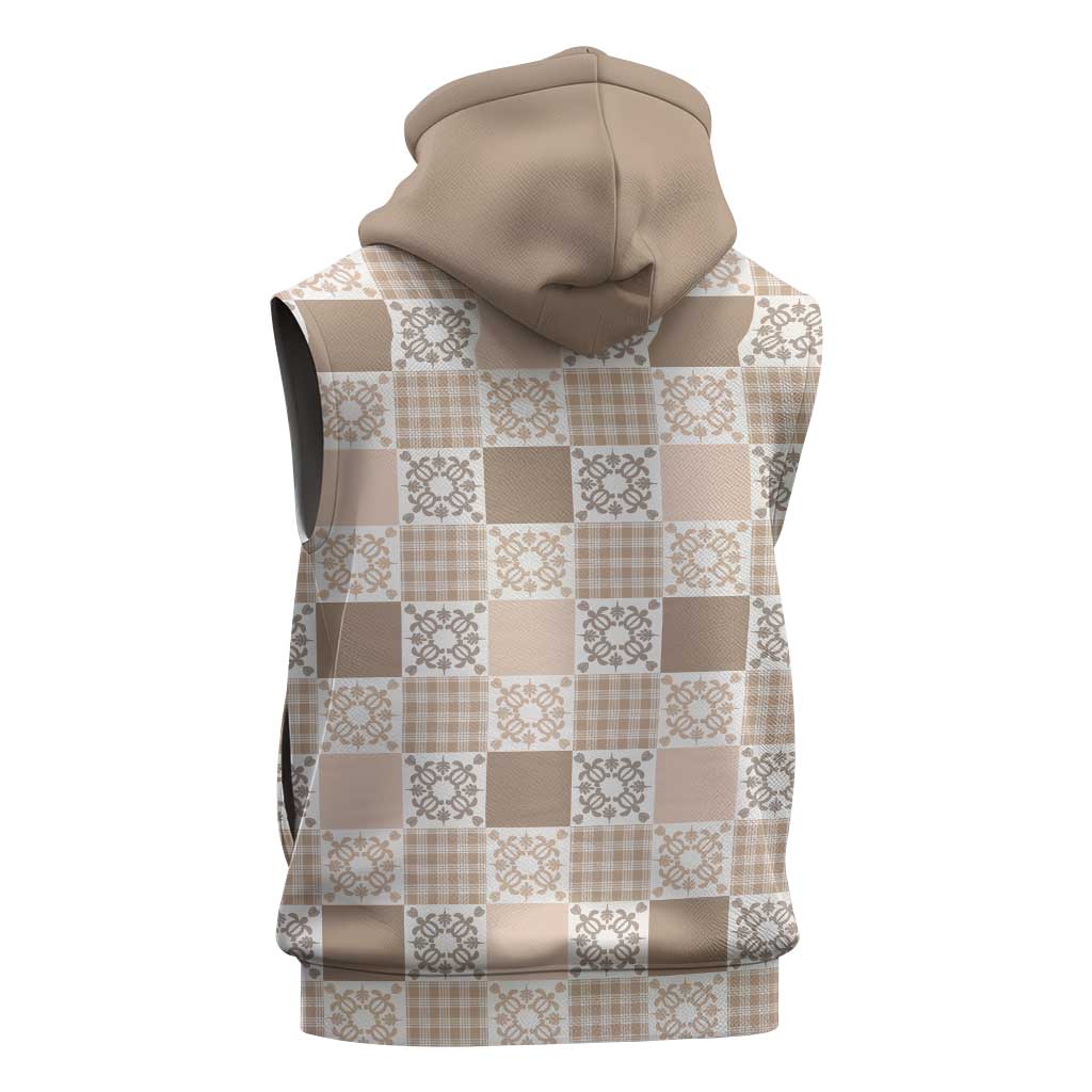 Hawaiian Palaka Quilt Pattern Sleeveless Hoodie Hawaii Culture Honu Turtle - Polynesian Pride