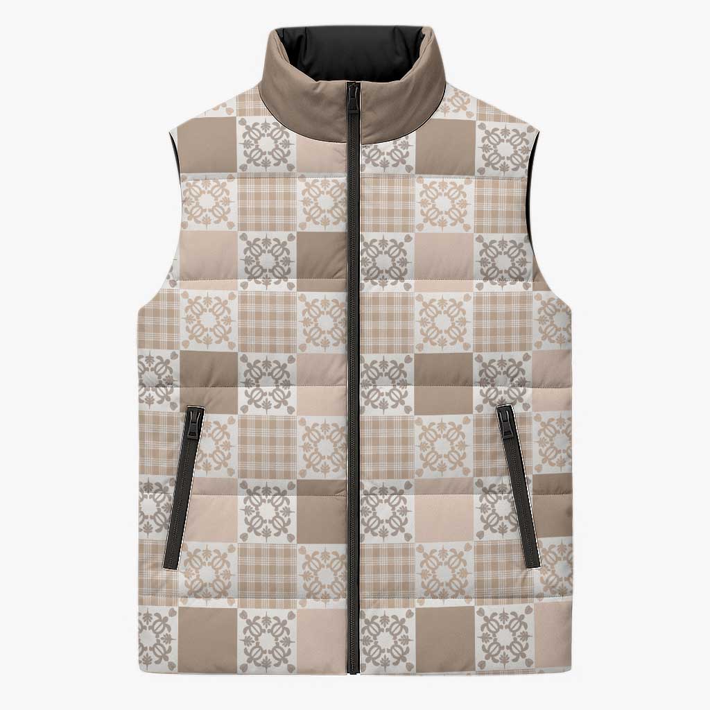 Hawaiian Palaka Quilt Pattern Sleeveless Puffer Jacket Hawaii Culture Honu Turtle - Polynesian Pride