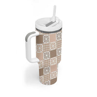 Hawaiian Palaka Quilt Pattern Tumbler With Handle Hawaii Culture Honu Turtle - Polynesian Pride