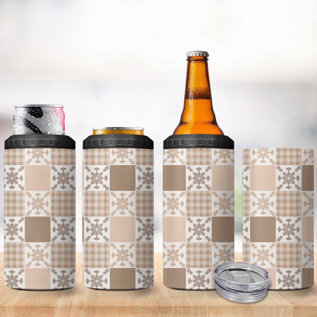 Hawaiian Palaka Quilt Pattern 4 in 1 Can Cooler Tumbler Hawaii Culture Pineapple - Polynesian Pride