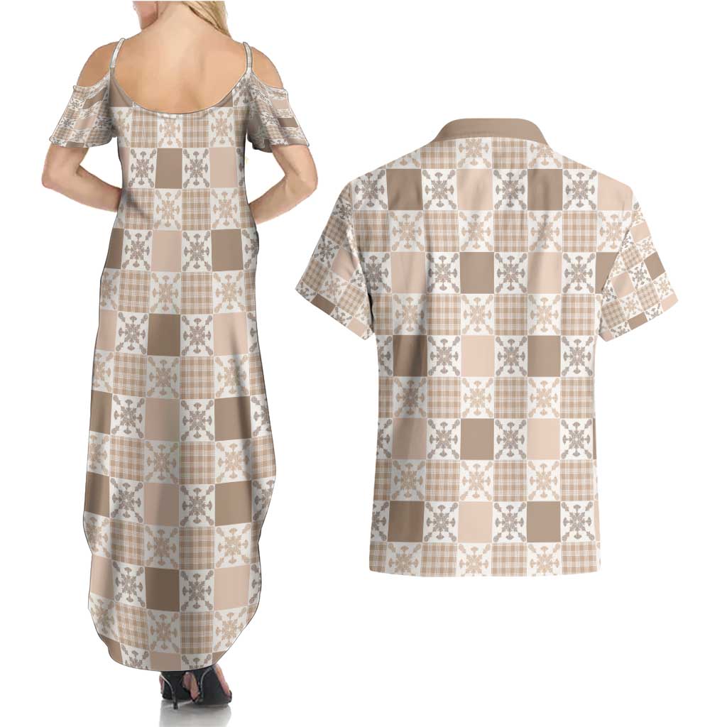 Hawaiian Palaka Quilt Pattern Couples Matching Summer Maxi Dress and Hawaiian Shirt Hawaii Culture Pineapple - Polynesian Pride