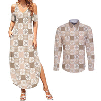 Hawaiian Palaka Quilt Pattern Couples Matching Summer Maxi Dress and Long Sleeve Button Shirt Hawaii Culture Pineapple - Polynesian Pride