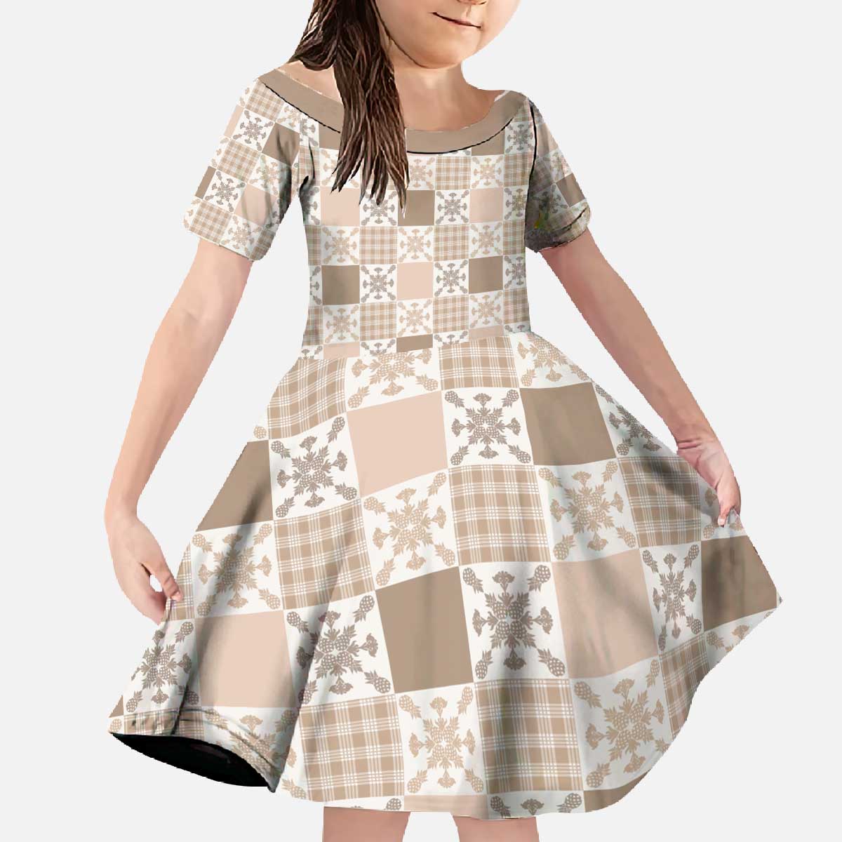 Hawaiian Palaka Quilt Pattern Family Matching Off The Shoulder Long Sleeve Dress and Hawaiian Shirt Hawaii Culture Pineapple - Polynesian Pride