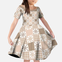 Hawaiian Palaka Quilt Pattern Family Matching Off The Shoulder Long Sleeve Dress and Hawaiian Shirt Hawaii Culture Pineapple - Polynesian Pride