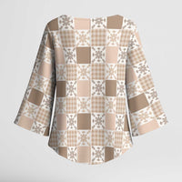 Hawaiian Palaka Quilt Pattern Kimono Sleeve Blouse Hawaii Culture Pineapple - Polynesian Pride