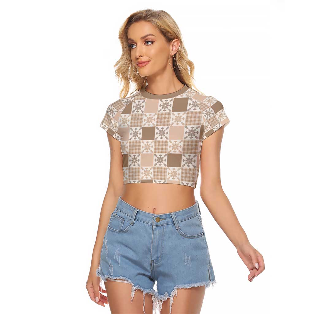 Hawaiian Palaka Quilt Pattern Raglan Cropped T Shirt Hawaii Culture Pineapple - Polynesian Pride