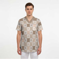 Hawaiian Palaka Quilt Pattern Scrub Top Hawaii Culture Pineapple - Polynesian Pride