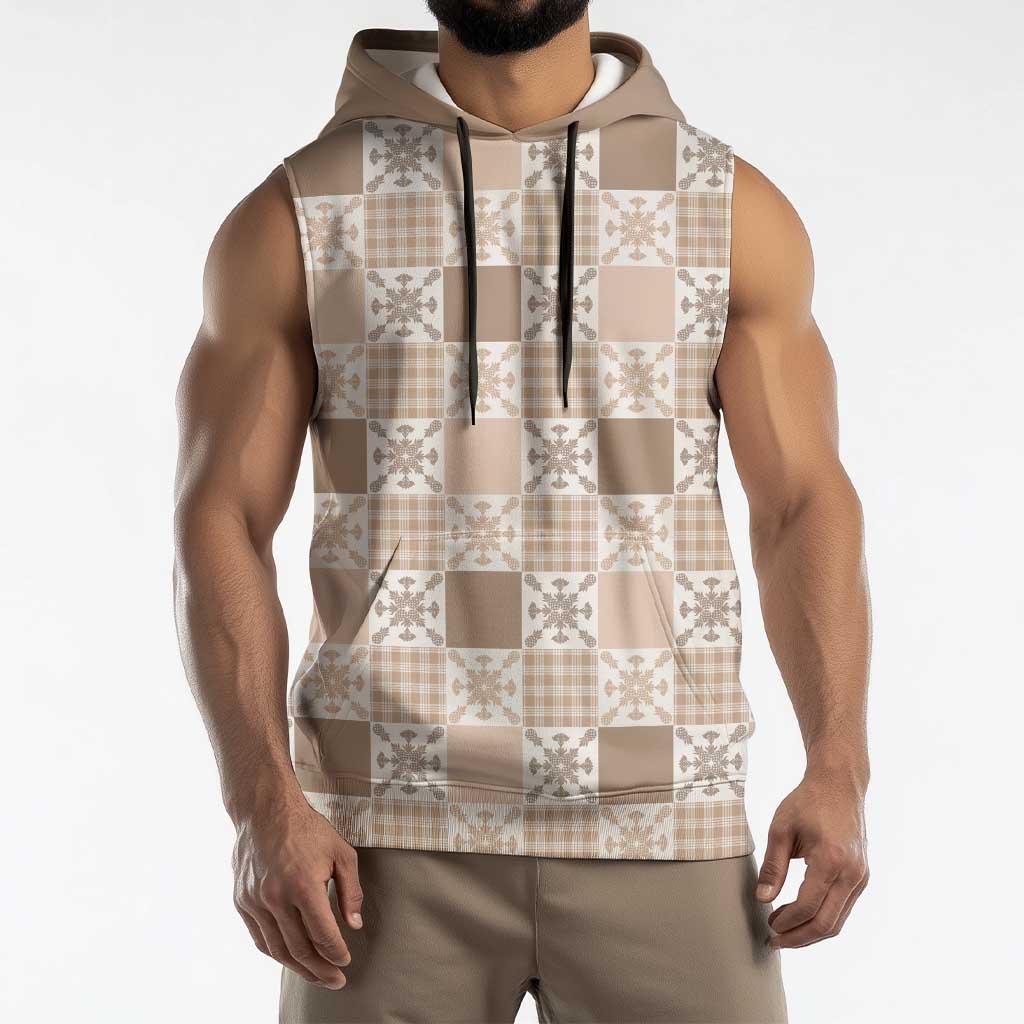 Hawaiian Palaka Quilt Pattern Sleeveless Hoodie Hawaii Culture Pineapple - Polynesian Pride