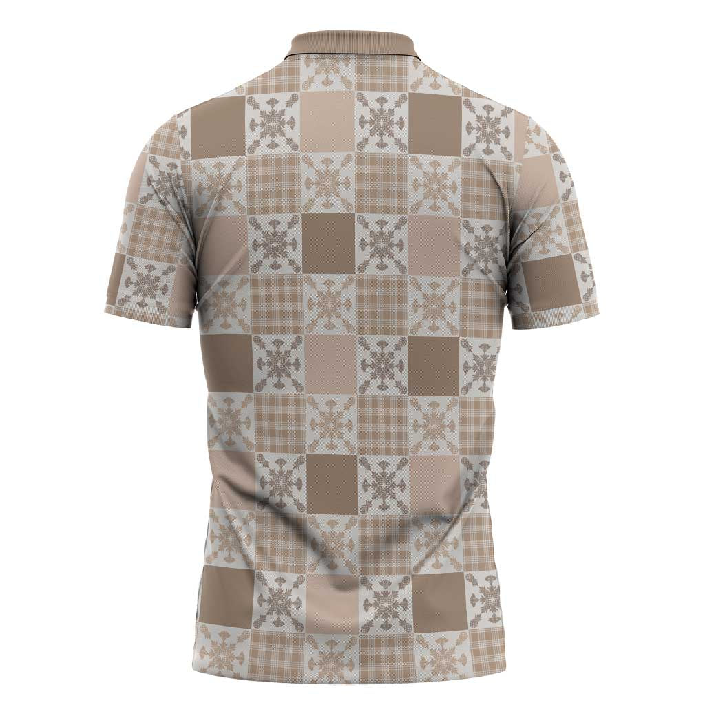 Hawaiian Palaka Quilt Pattern Zipper Polo Shirt Hawaii Culture Pineapple - Polynesian Pride