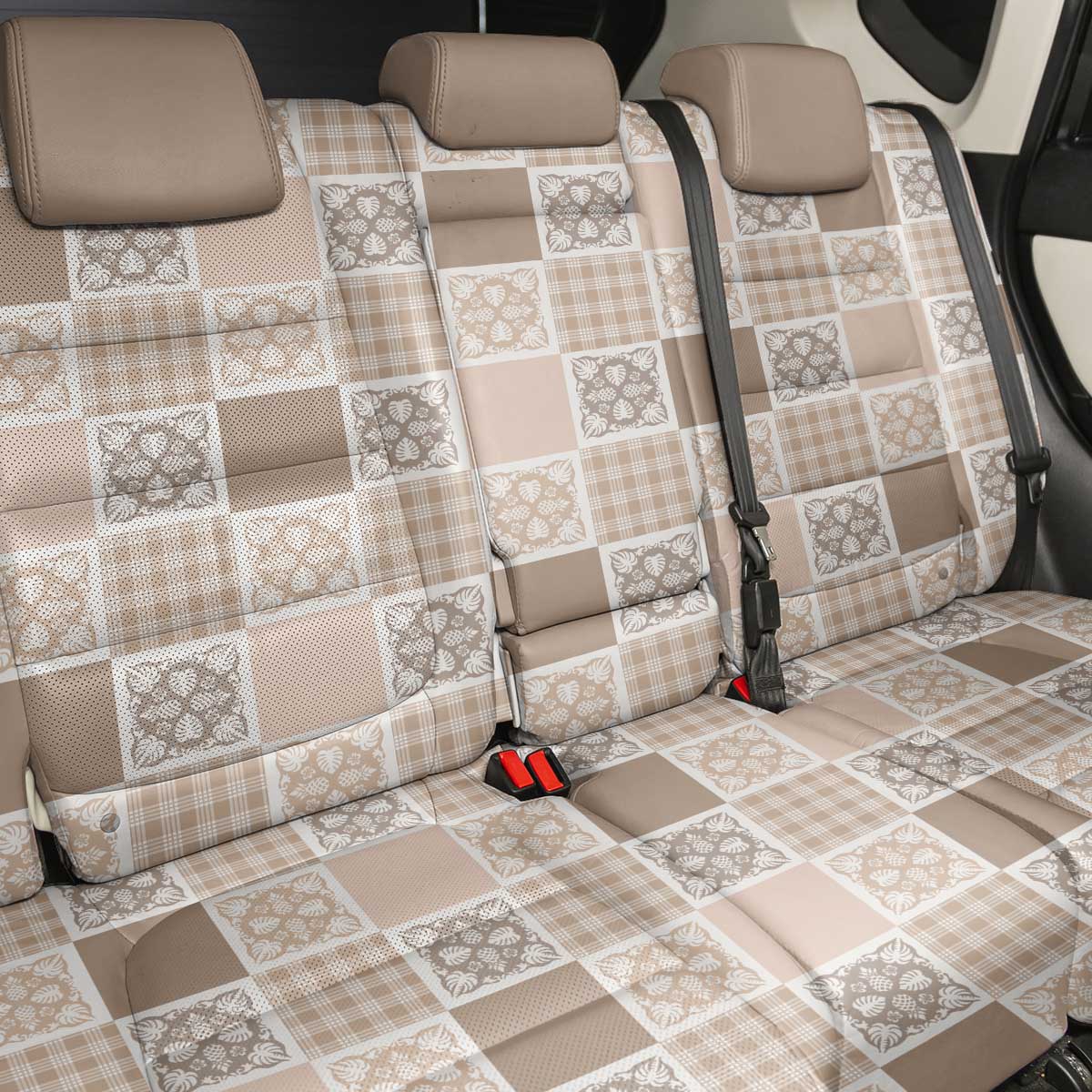 Hawaiian Palaka Quilt Pattern Back Car Seat Cover Hawaii Culture Tropical Flowers Mix - Polynesian Pride